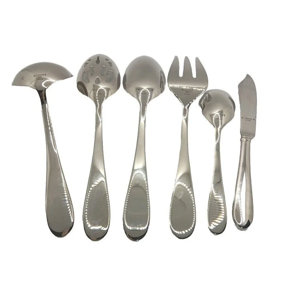 LENOX SHEER BLISS Server Hostess 6 piece Set 10/18 Stainless Flatware new